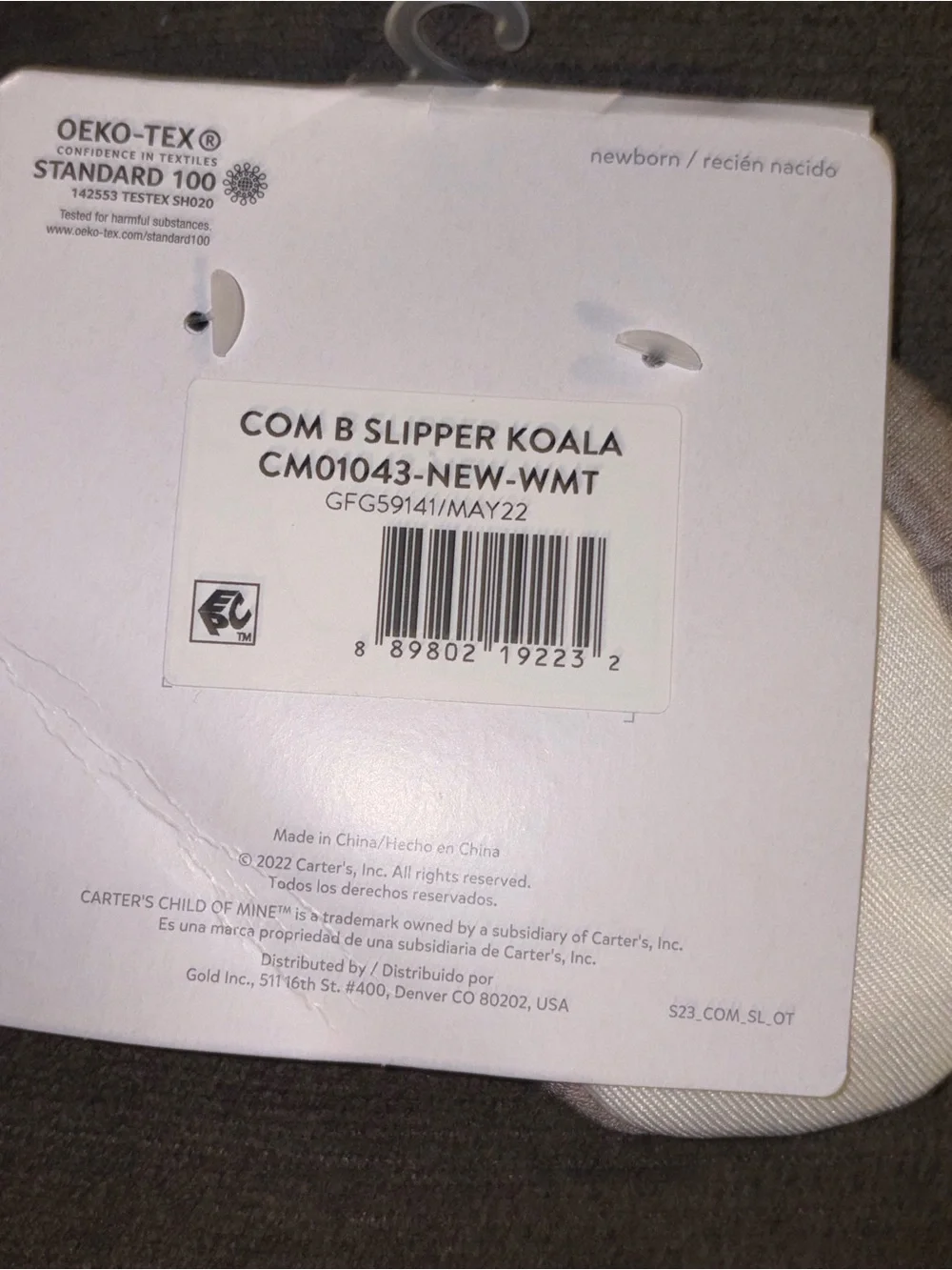 Carter's Tan Bear Face Baby Slippers